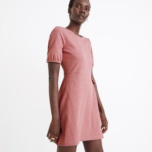 Madewell Crosshatch Puff-Sleeve Faux-Wrap Mini Dress, Berry, Size M, NWT
